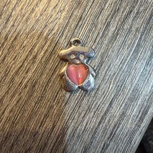 Silver Teddy Bear Charm with Pink Heart Center